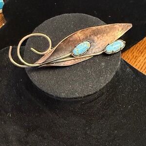 Matisse Renoir Copper and Turquoise Leaf Brooch